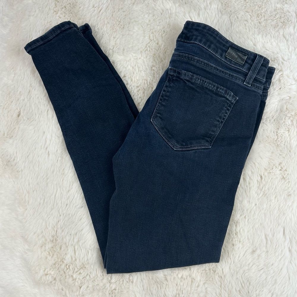 Paige Dark Wash Ankle Zipper Skinny Jean, 29